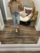 TAUPE EMBROIDERED SLEEVE FLUTTER TOP