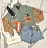 MINT AND APRICOT PLAID BUTTON UP SHACKET