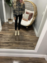 KYLEE FRAYED TAUPE PLAID BUTTON UP