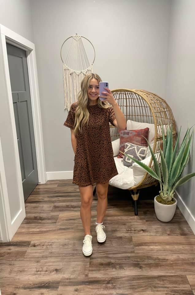 RUST LEOPARD PRINT DRESS