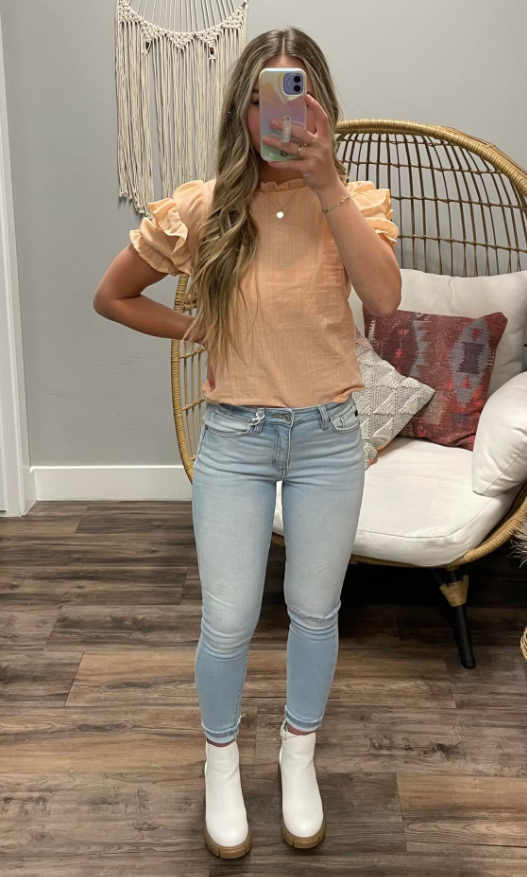 PEACH RUFFLE BLOUSE TOP