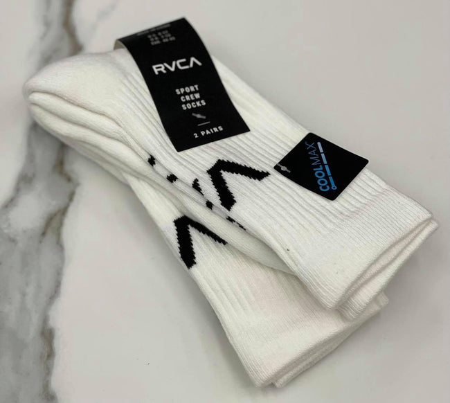 WHITE RVCA 2 PACK CREW SOCKS