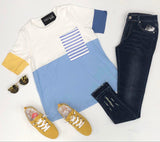 BLUE AND YELLOW COLORBLOCK TOP