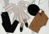 TRIBAL V NECK PEPLUM SMOCKED BLOUSE