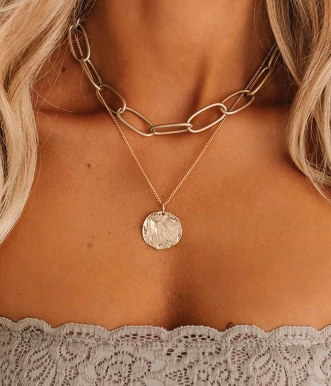 HAMMERED COIN 2 STRAND NECKLACE