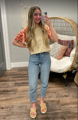 TAUPE FLORAL BLOUSE SLEEVE TEE