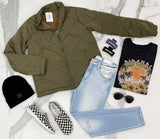 OLIVE QUILTED SHERPA LINED JACKET