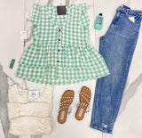 MINT PLAID TIERED BLOUSE