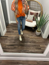CITRUS BUTTON BACK EMBROIDERED PUFF SLEEVE BLOUSE
