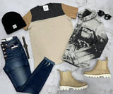 CHARCOAL COLORBLOCK RIBBED TEE