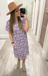 LAVENDER PLEATED FLORAL DRESS
