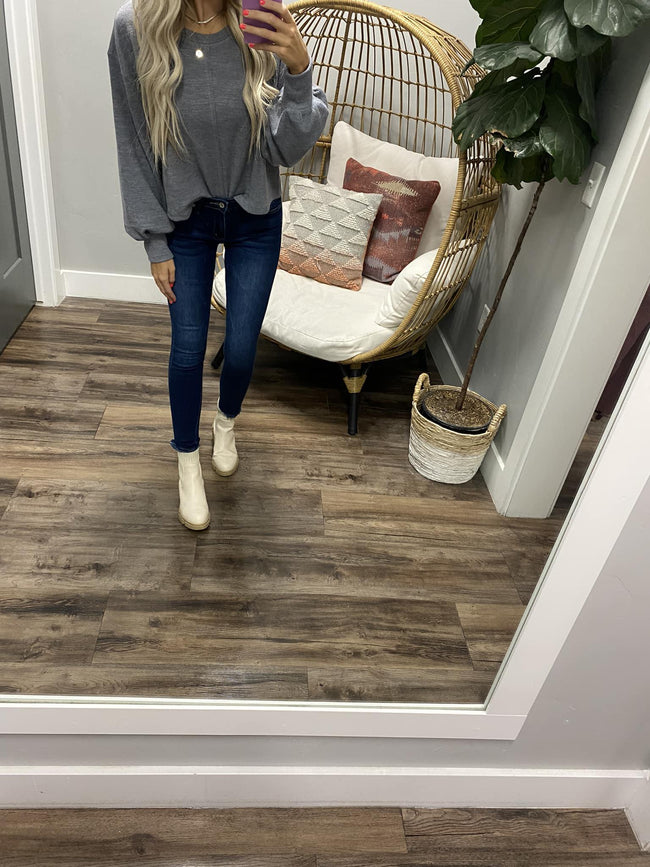 KYRA SLATE BLUE RIBBED SWEATER TOP
