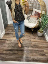 BLACK FLORAL RUFFLE BLOUSE