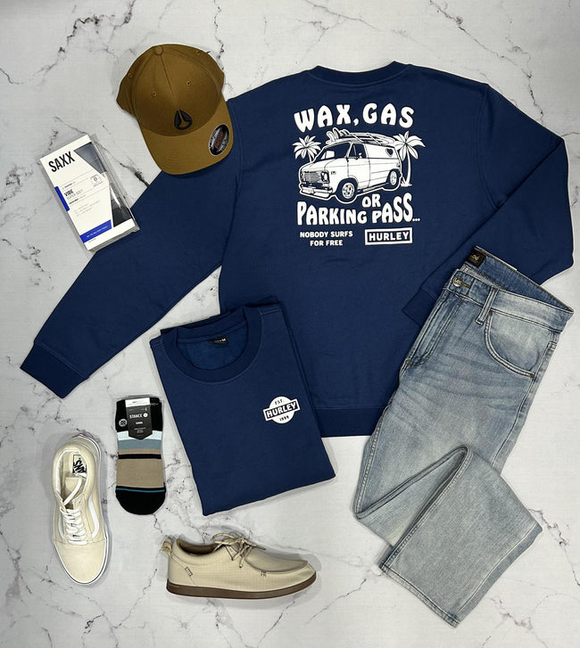 MENS HURLEY NAVY FAIRBANKS CREW SWEATER