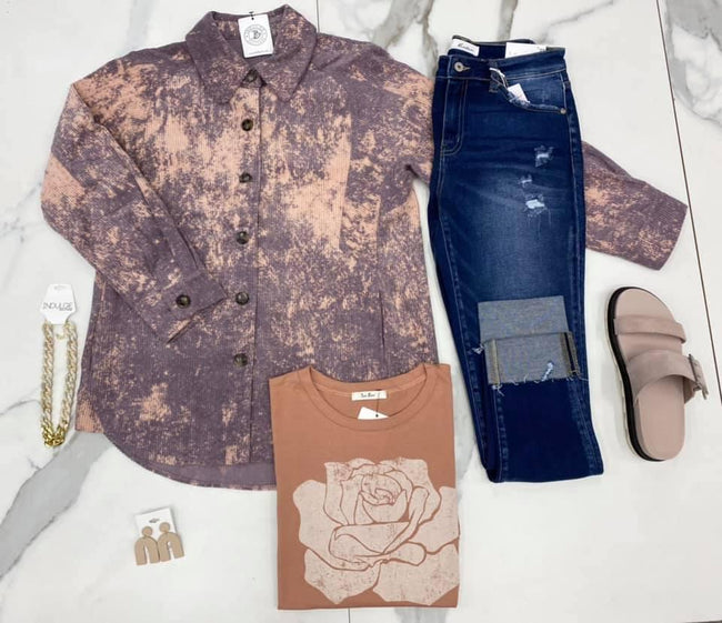PURPLE WASHED CORDED BUTTON UP SHACKET