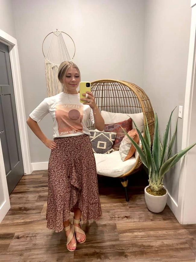 MAHAGONY FLORAL RUFFLE SKIRT