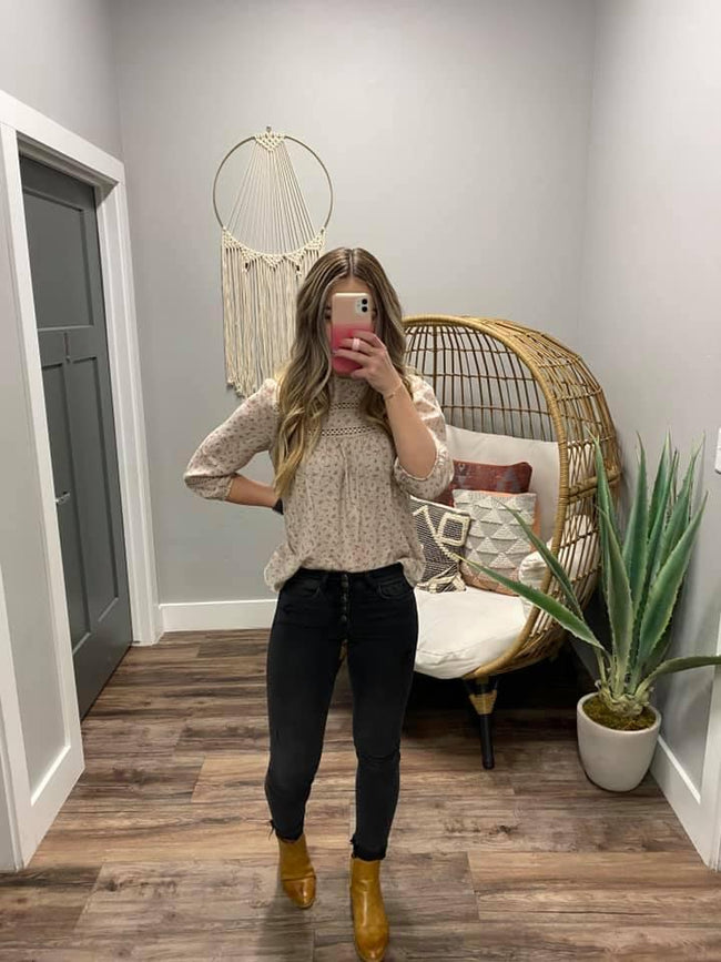 TAUPE FLORAL PRINTED BLOUSE