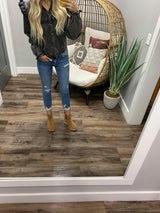 BLACK WASHED BUTTON UP DENIM TOP