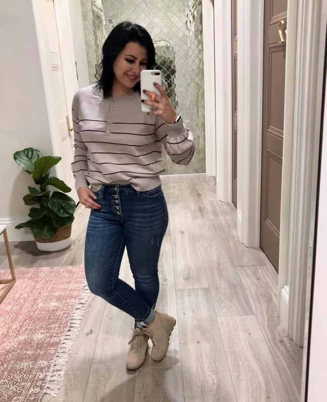 GREY BERRY STRIPE SWEATER TOP