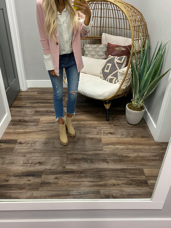ROSE PINK PLEATED SLEEVE BLAZER