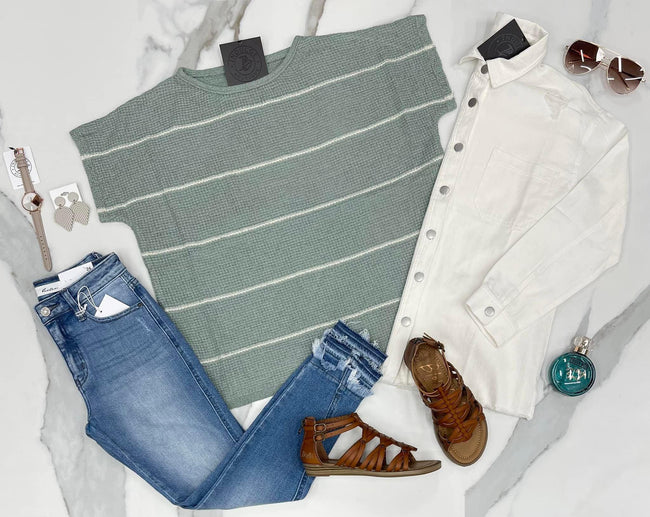 MINT AND WHITE STRIPE SWEATER TOP