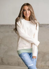 IVORY AND MINT SIDEZIP PULLOVER CREW