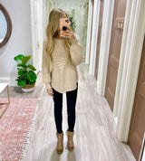 OATMEAL POM SWEATER TOP