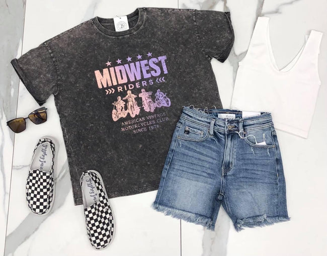 WASHED BLACK MIDWEST RIDERS TEE