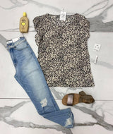 LEOPARD SWISS DOT FLUTTER SLEEVE BLOUSE
