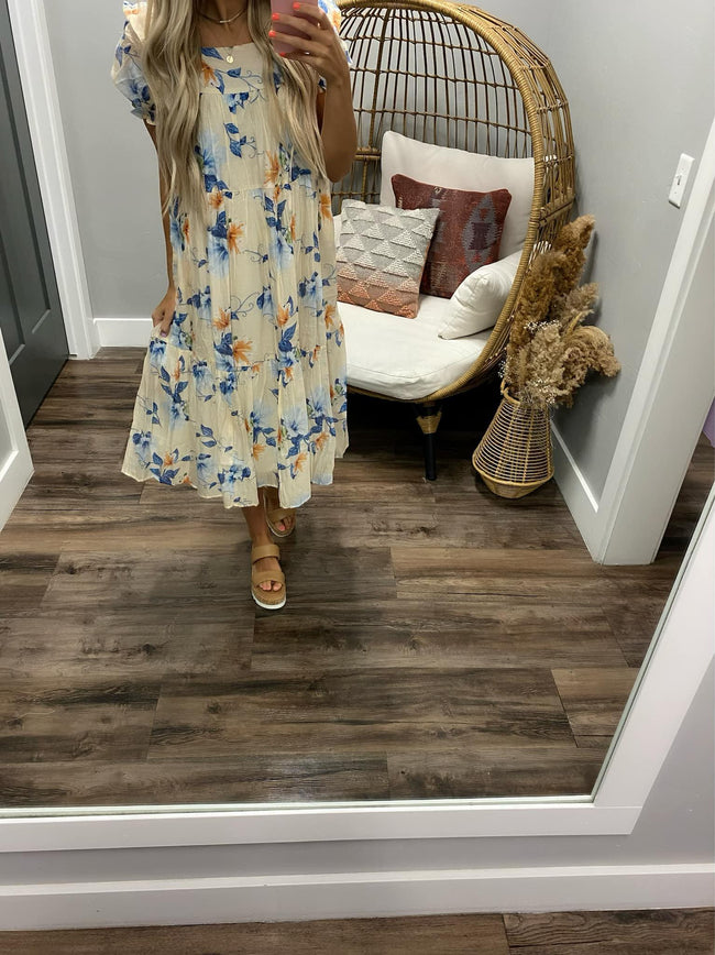 WATER COLOR FLORAL CREAM DRESS