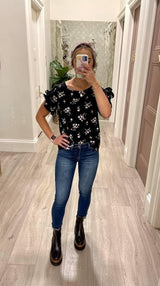 BLACK AND PEACH FLORAL BLOUSE