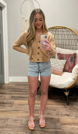 MOCHA TEXTURE BUTTON CARDIGAN
