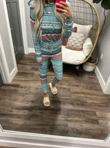 LAINEY TURQUOISE AND ROSE STRIPED LOUNGE SET