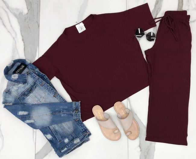 BURGUNDY RIBBED PANT