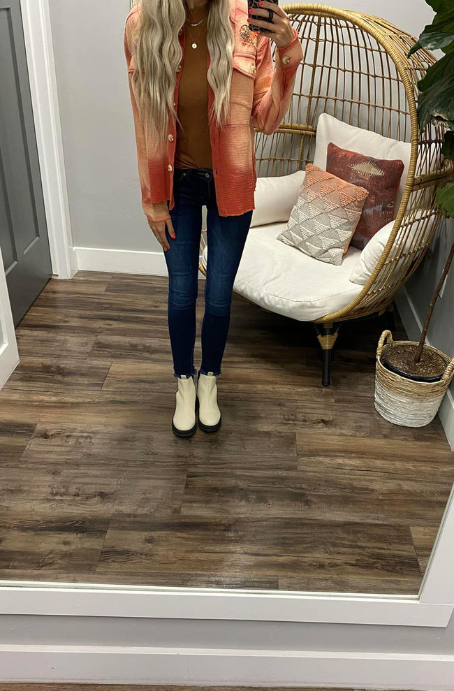 SUNSET MIXED MEDIA WASHED BUTTON JACKET