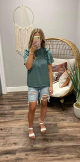 TEAL RUFFLE SLEEVE DETAIL BLOUSE
