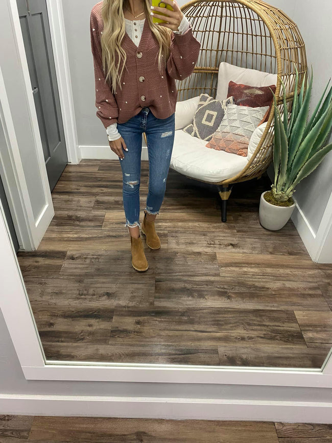 MAUVE DOTTED CARDIGAN TOP