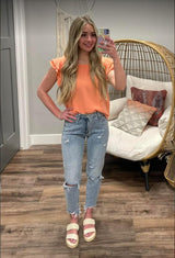 PEACH FLUTTER SLEEVE BLOUSE