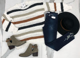 IVORY BLACK AND CAMEL STRIPE SWEATER