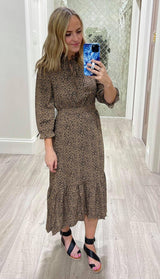 LEOPARD SMOCKED HIGH LOW DRESS
