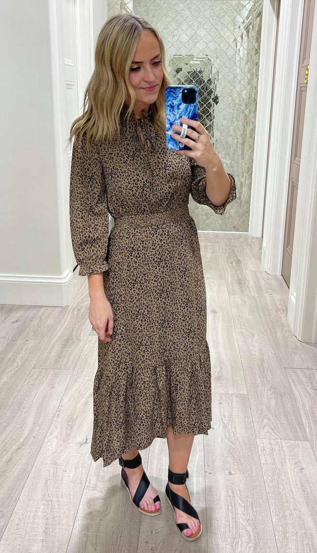 LEOPARD SMOCKED HIGH LOW DRESS