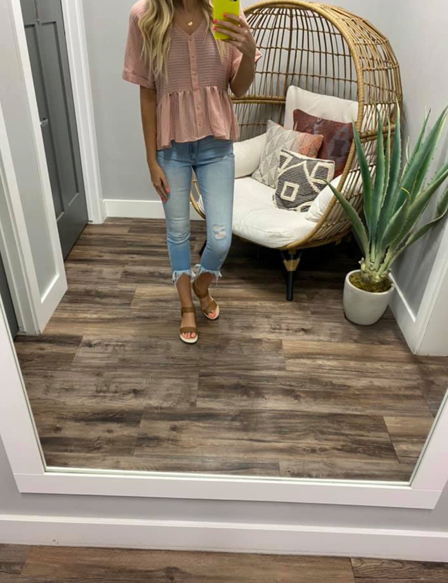 PINK FLOUNCE BUTTON BLOUSE