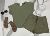 OLIVE TEXTURED SHORTS