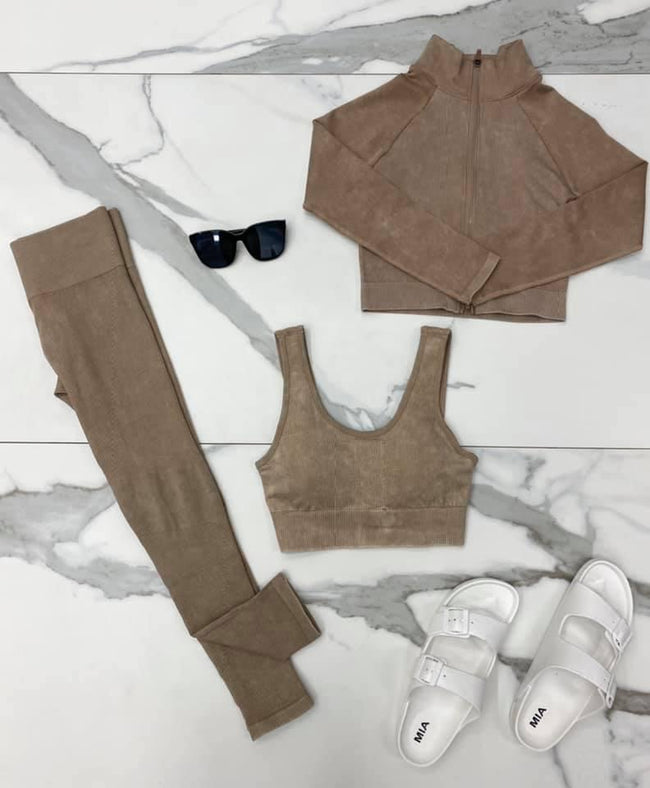 TAUPE WASHED RIBBED BRA