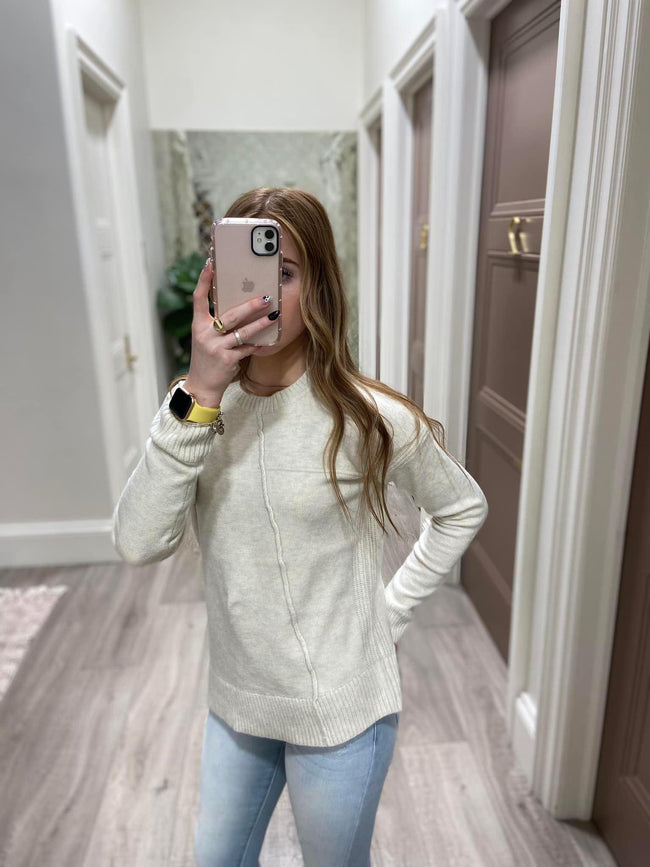 OATMEAL ASYMMETRICAL SWEATER TOP