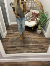 BLACK PLAID FLUTTER SLEEVE TOP