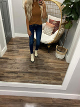 RUST MOCK NECK RIBBED TOP