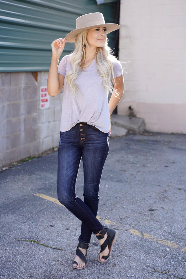 GRAY LILAC TWIST FRONT TOP