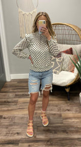 CREAM POLKA DOT SMOCK BLOUSE