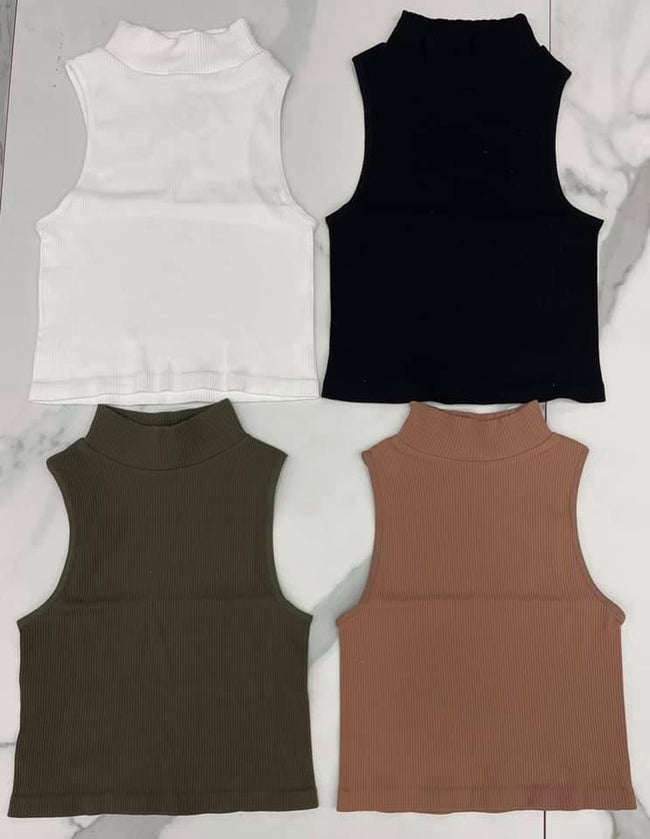 OLIVE HIGH NECK CROP TANK